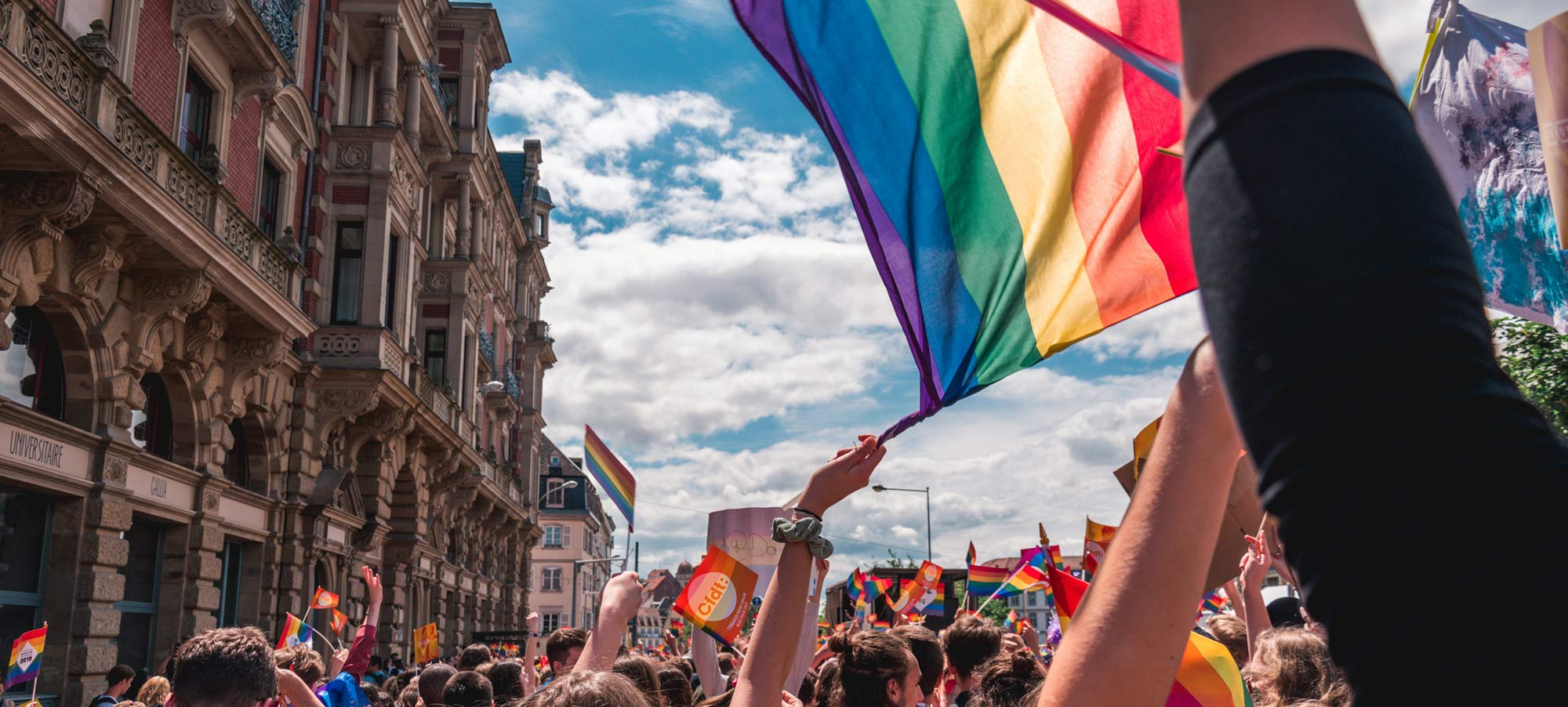 Rainbow Pride Flag at a LGBTQ+ Pride Parade