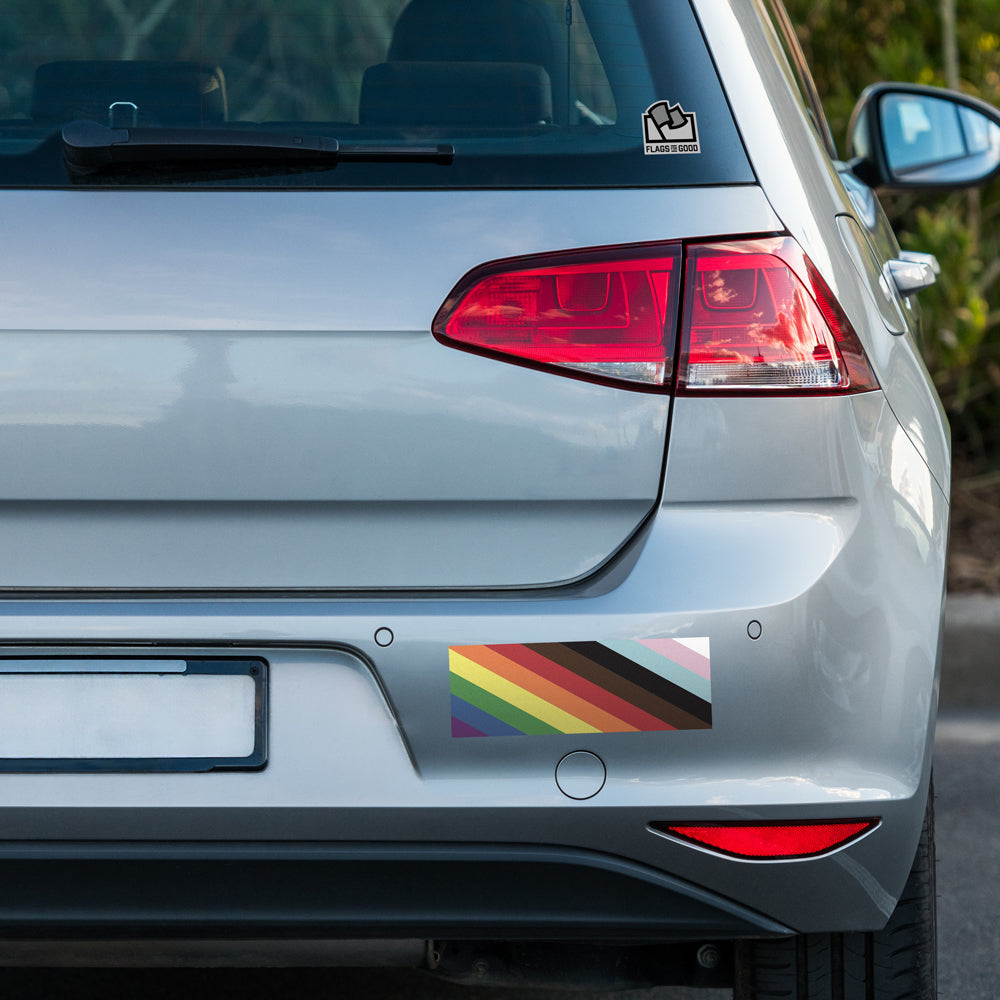 Car rear with a rainbow sticker
