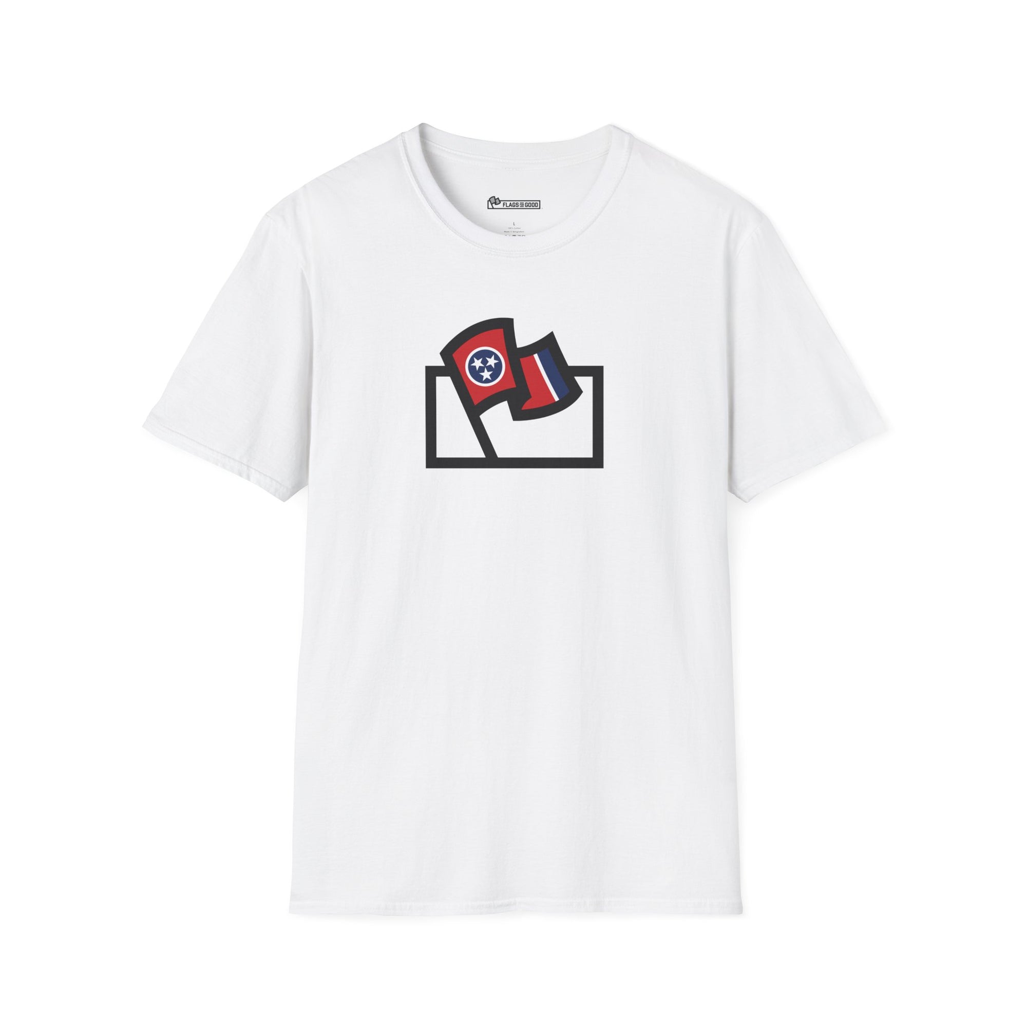 Flags For Good logo with a Tennessee flag inside on a white shirt