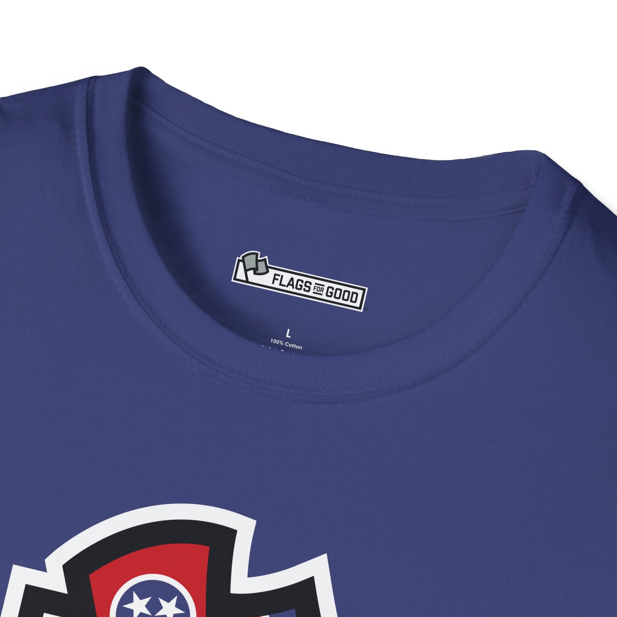 Flags For Good logo on the inside of a shirt