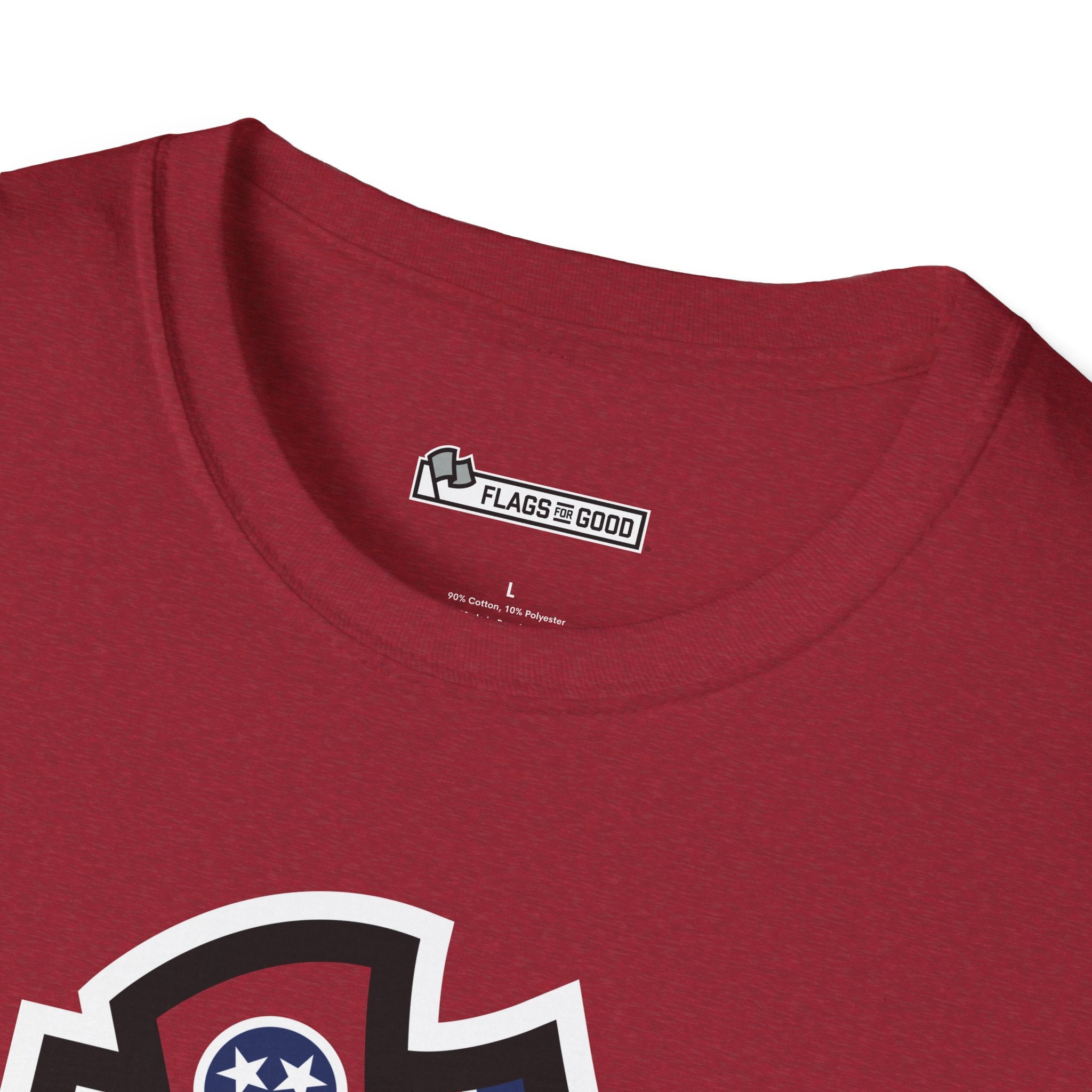 Flags For Good logo on the inside of a shirt