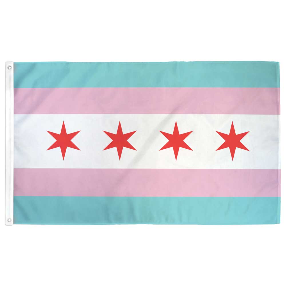 Chicago Flag with the colors of the transgender pride flag