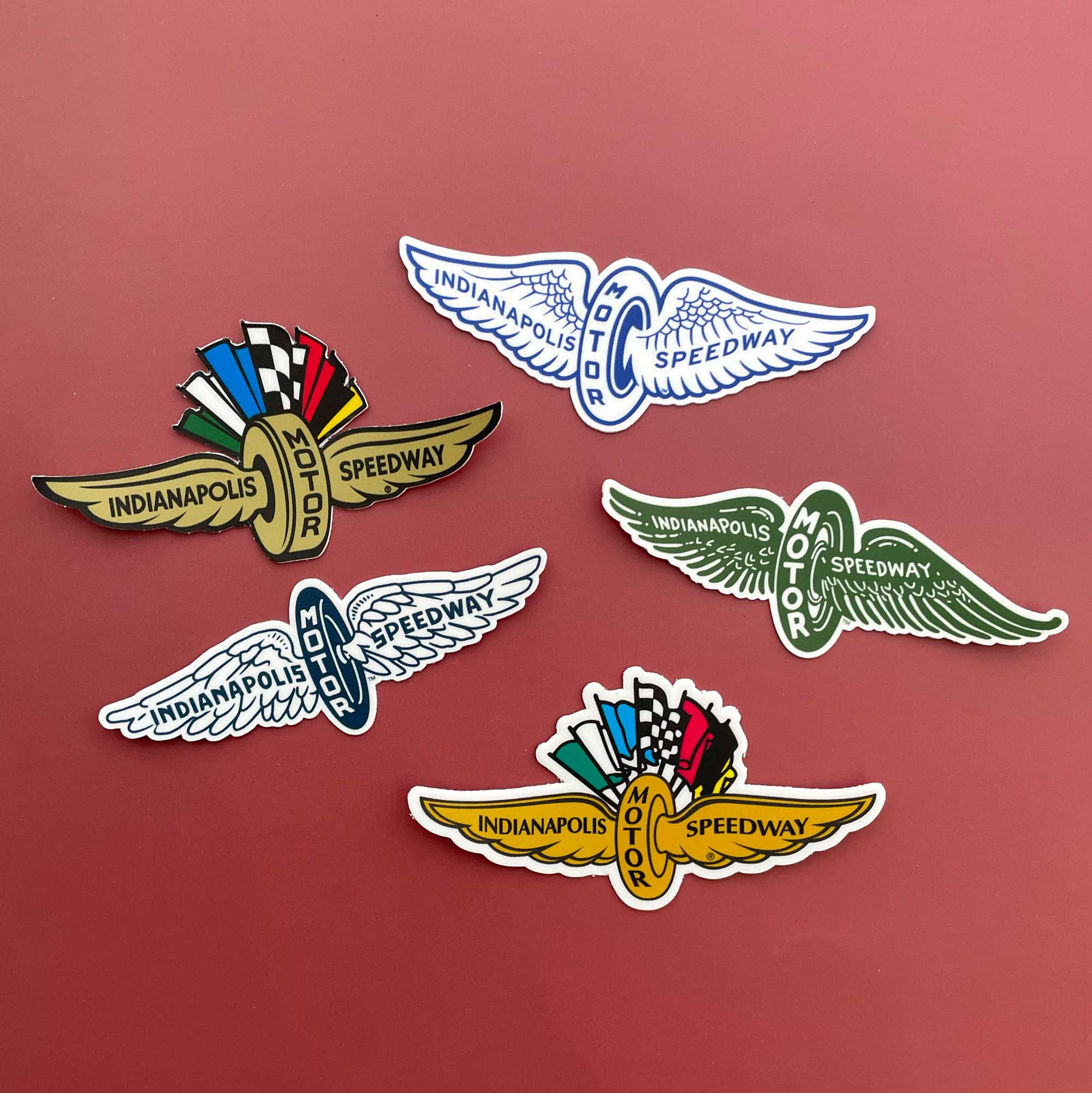 Historic Indianapolis Motor Speedway Wings & Wheel Logos Five Sticker Pack
