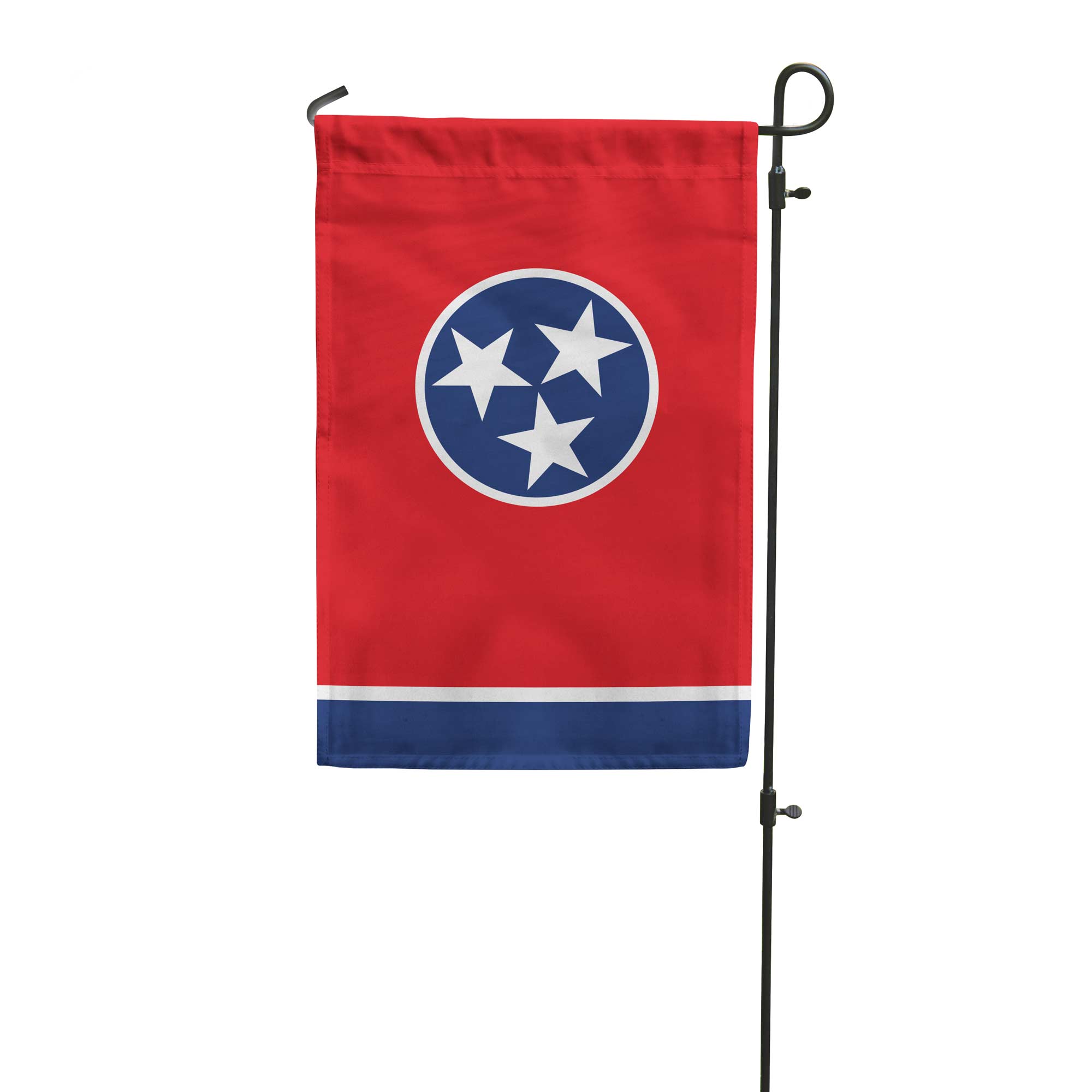 Tennessee flag hanging vertically on a garden pole