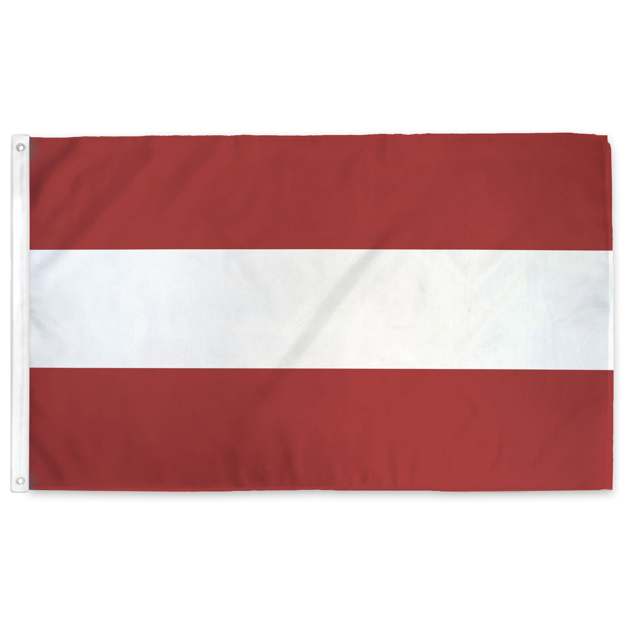 Austrian flag with horizontal tricolor of red, white, red.