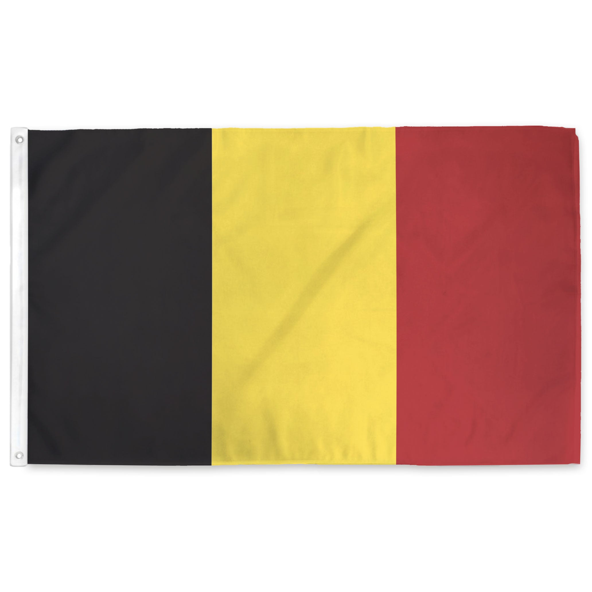 Belgian flag with black, yellow, and red horizontal stripes on a white background