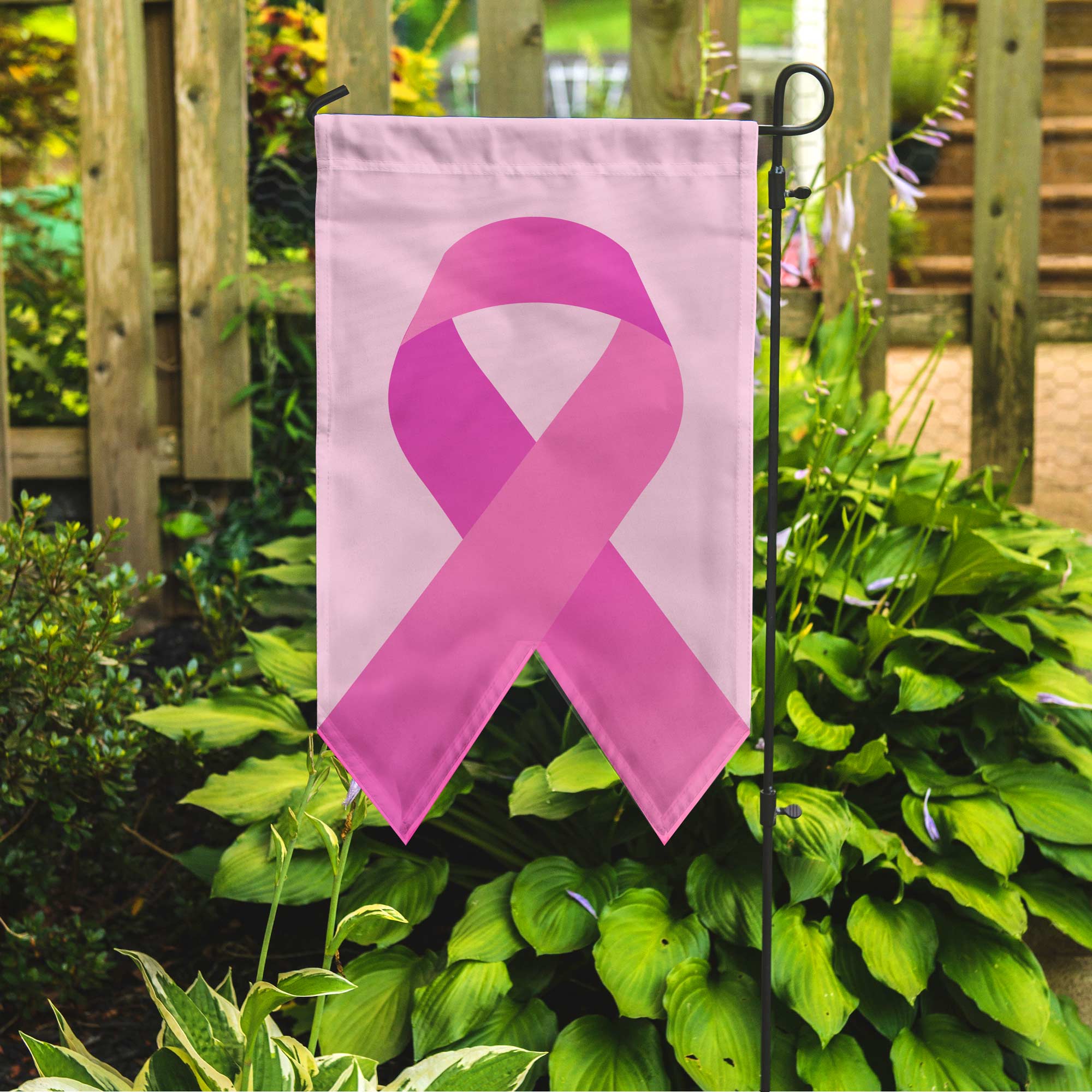 Pink Breast Cancer Ribbon Garden Flag