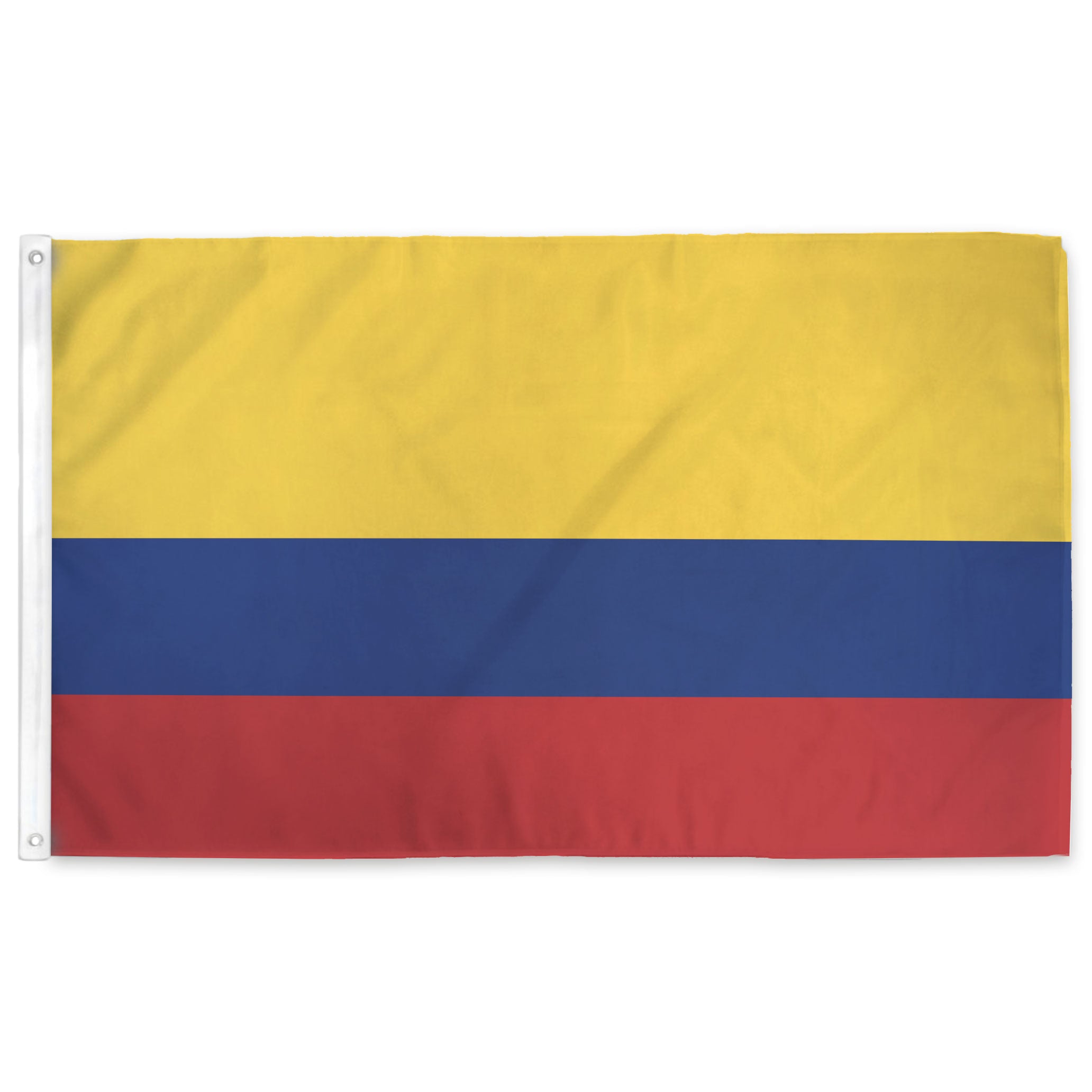 Flag with yellow, blue, and red horizontal stripes on a white background