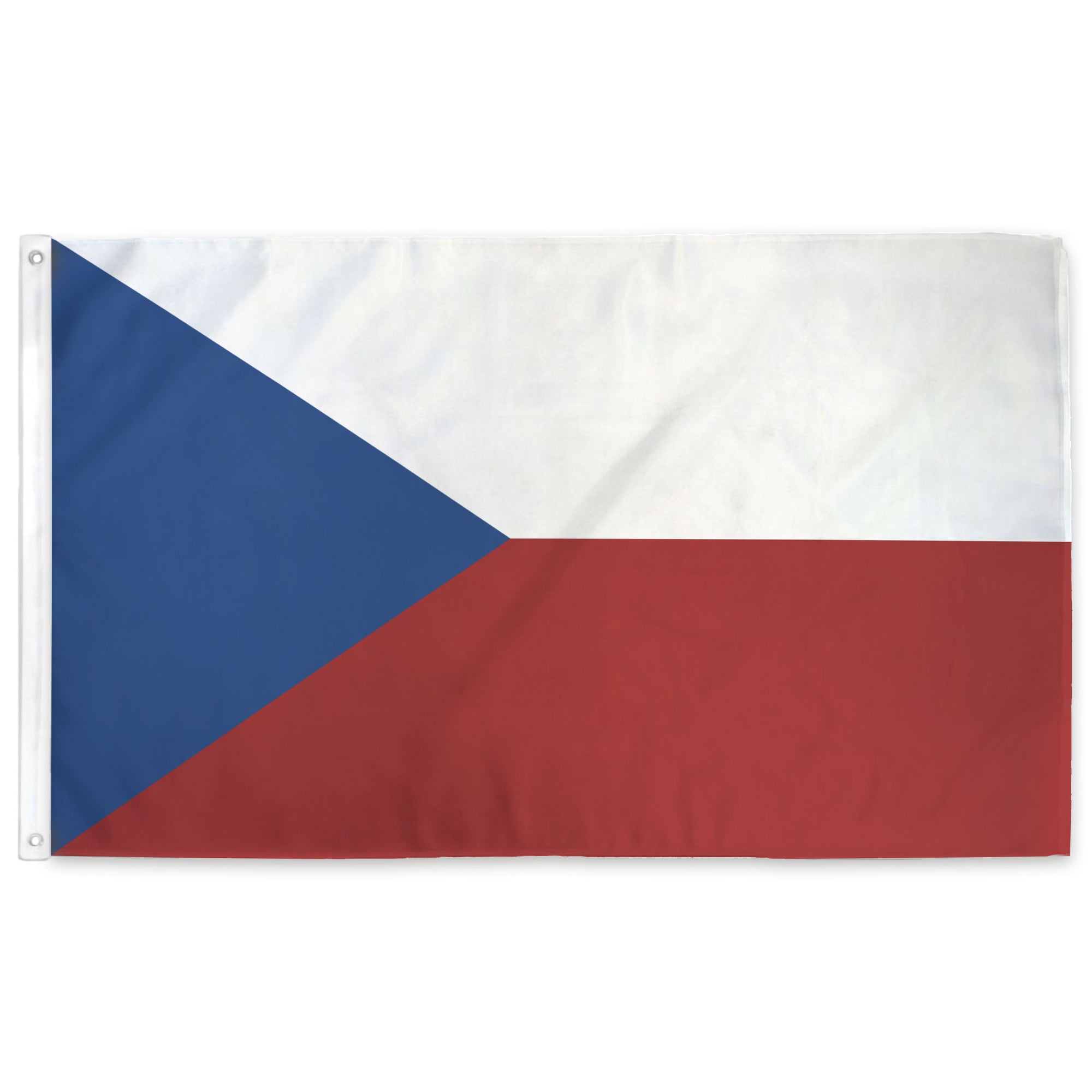 Czech flag with blue triangle on the hoist edge on top of a white and red bicolor background