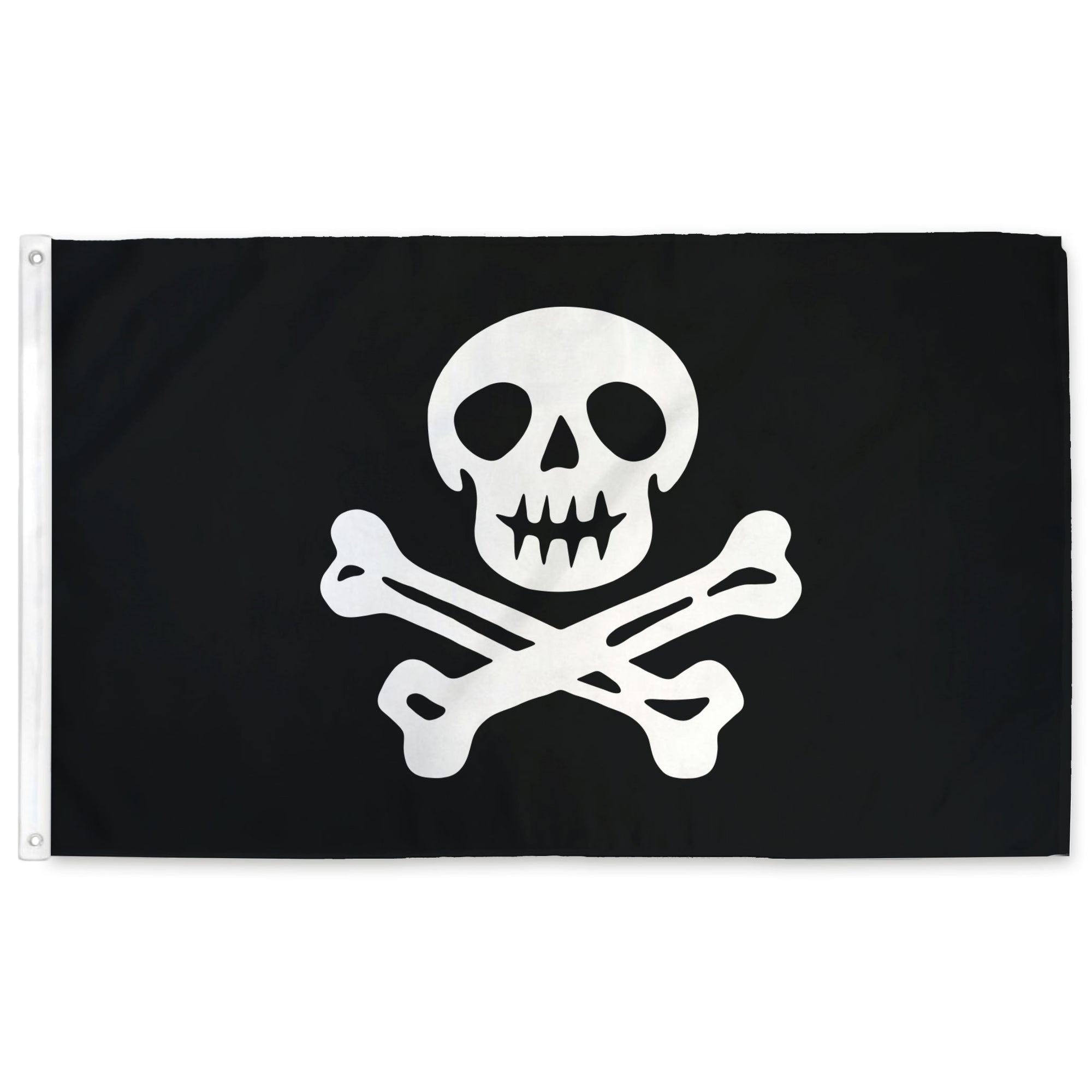 Pirate flag with skull and crossbones on a black background
