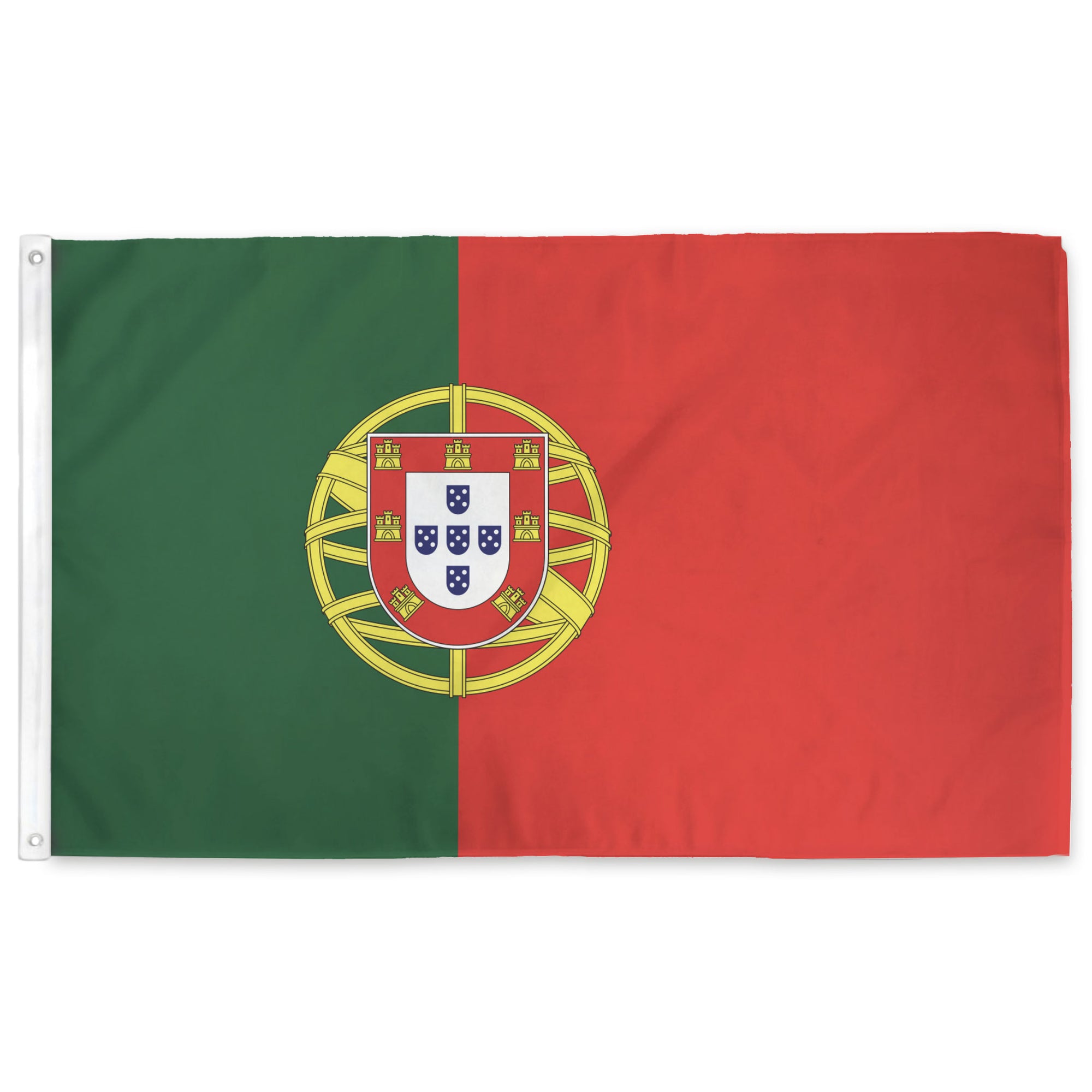 Flag of Portugal with green and red colors and a central shield emblem.